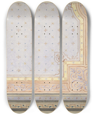 Triptych art skateboard deck of Julesedmondcharles Lachaise Partial Design For The Painted Decoration Of A Ceiling_2 by Jules-Edmond-Charles Lachaise (1897)