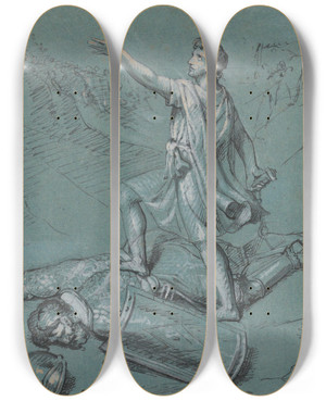 Triptych art skateboard deck of Jean Antoine Verschaeren David And Goliath by Jean Antoine Verschaeren (1803-1863)