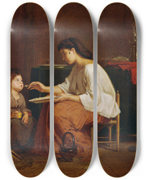 Triptych art skateboard deck of Karl Bheim Caring Sister by Karl Boheim (1830-1870)
