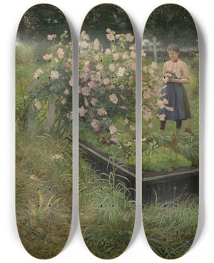 Triptych art skateboard deck of Gottfrid Kallstenius Graveyard Scene by Gottfrid Kallstenius (1861-1943)