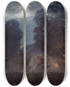 Triptych art skateboard deck of Nikolay Nikanorovich Dubovskoy At Dawn by Nikolay Nikanorovich Dubovskoy (1859-1918)
