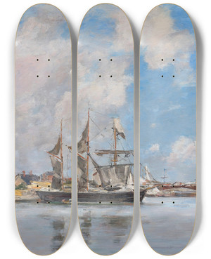 Triptych art skateboard deck of Eugne Boudin Deauville Le Bassin by Eugene Boudin (1824-1898) Triptych art skateboard deck of Eugne Boudin Deauville Le Bassin by Eugene Boudin (1824-1898)
