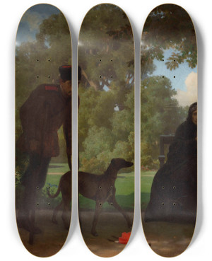 Triptych art skateboard deck of Artur Grottger In The Saxon Garden by Artur Grottger (1837-1867)