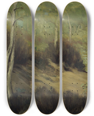 Triptych art skateboard deck of Robert Henri Spring In The Forest Of Fontainebleau by Robert Henri (1865-1929)