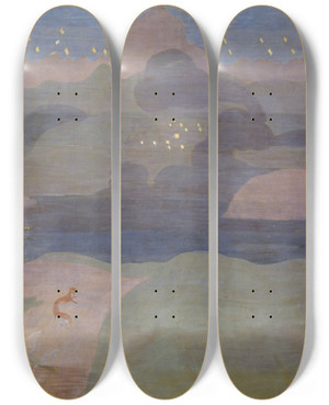 Triptych art skateboard deck of Otto Meyeramden Starry Night Above Lake Walen by Otto Meyer-Amden (1885-1933) Triptych art skateboard deck of Otto Meyeramden Starry Night Above Lake Walen by Otto Meyer-Amden (1885-1933)