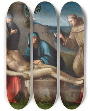 Triptych art skateboard deck of Francesco Raibolini The Lamentation Of Christ With Angels by Francesco Raibolini (1447-1517)