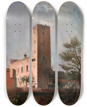 Triptych art skateboard deck of Otto Geigenberger Urg Grnwald Bei Mnchen by Otto Geigenberger (1881-1946)