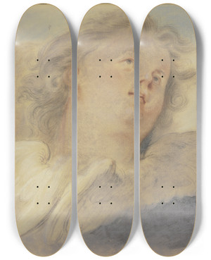 Triptych art skateboard deck of Jacob De Wit Two Angel Heads_2 by Jacob de Wit (1695-1754)