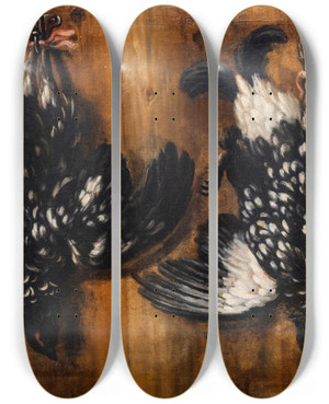 Triptych art skateboard deck of David Klcker Ehrenstrahl Blackcock by David Klocker Ehrenstrahl (1628-1698)