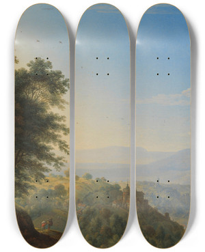 Triptych art skateboard deck of Herman Saftleven Berglandschap Bij Boppard Aan De Rijn by Herman Saftleven (1609-1685)