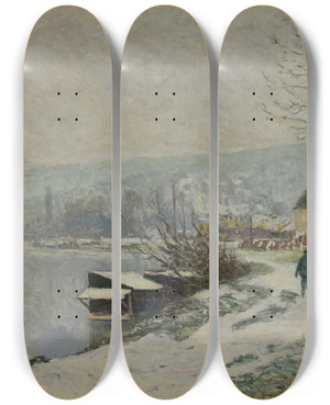 Triptych art skateboard deck of Maxime Maufra La Neige Portmarly by Maxime Maufra (1861-1918)