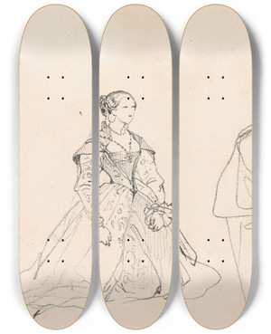 Triptych art skateboard deck of Nicaise De Keyser Two Figures by Nicaise De Keyser (1813-1887)