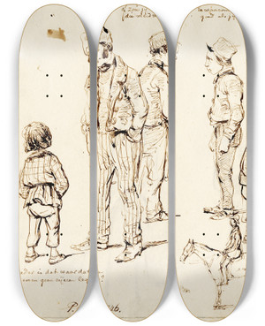 Triptych art skateboard deck of Pieter Van Loon Karik Vragend En Snoepend Kind Twee Vrijers by Pieter Van Loon (1801-1873) Triptych art skateboard deck of Pieter Van Loon Karik Vragend En Snoepend Kind Twee Vrijers by Pieter Van Loon (1801-1873)