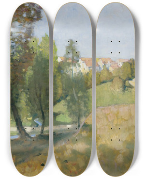 Triptych art skateboard deck of Pierreeugne Montzin Automne by Pierre-Eugne Montzin (1874-1946) Triptych art skateboard deck of Pierreeugne Montzin Automne by Pierre-Eugne Montzin (1874-1946)