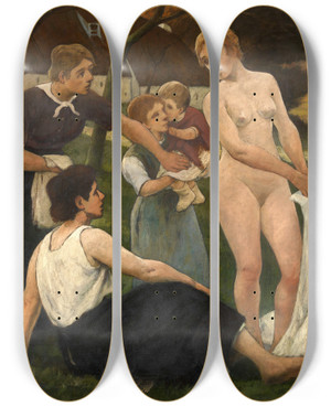 Triptych art skateboard deck of Eugne Laermans Oasis by Eugene Laermans (1864-1940)