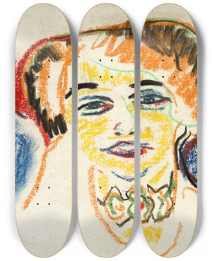 Triptych art skateboard deck of Ernst Ludwig Kirchner Head Of A Woman by Ernst Ludwig Kirchner (1880-1938) Triptych art skateboard deck of Ernst Ludwig Kirchner Head Of A Woman by Ernst Ludwig Kirchner (1880-1938)