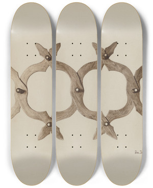 Triptych art skateboard deck of Pearl Davis Hatrack by Pearl Davis