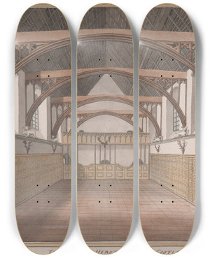 Triptych art skateboard deck of James Lambert Of Lewes Herstmonceux Castle East Sussex The Hall by James Lambert Of Lewes (1725-1788)