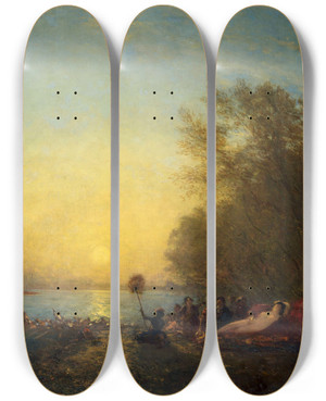 Triptych art skateboard deck of Flix Ziem Constantinople Le Repos De La Sultane by Felix Ziem (1821-1911)