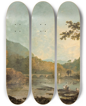 Triptych art skateboard deck of Richard Wilson Dinas Bran From Llangollen_2 by Richard Wilson (1714-1782)