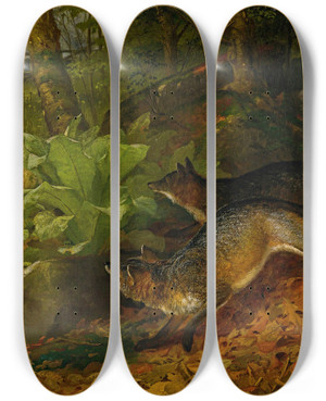 Triptych art skateboard deck of William Holbrook Beard Foxes And Rabbits by William Holbrook Beard (1824-1900)