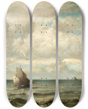 Triptych art skateboard deck of Jules Dupr A Seascape by Jules Dupre (1811-1889)