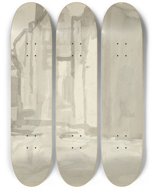 Triptych art skateboard deck of George Hendrik Breitner Bouwput Sint Agnietenstraat Te Amsterdam by George Hendrik Breitner (1857-1923)
