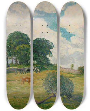 Triptych art skateboard deck of Maxime Maufra Les Nuages Blancs Rosporden by Maxime Maufra (1861-1918)