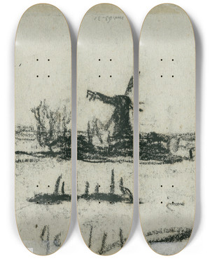 Triptych art skateboard deck of Adolf Le Comte Molen In Landschap by Adolf Le Comte (1850-1921)