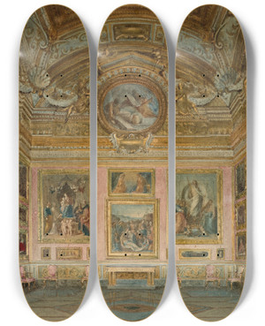 Triptych art skateboard deck of Domenico Caligo Interior Of Palazzo Pitti In Florence Sala Delliliade by Domenico Caligo (1862-1880)