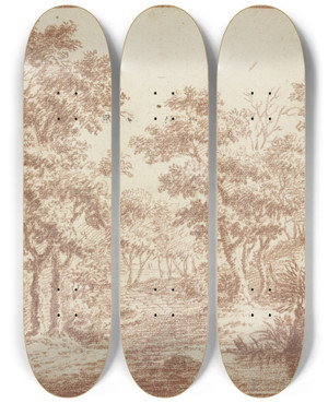 Triptych art skateboard deck of Antonie Waterloo Landscape by Antonie Waterloo (1609-1690)