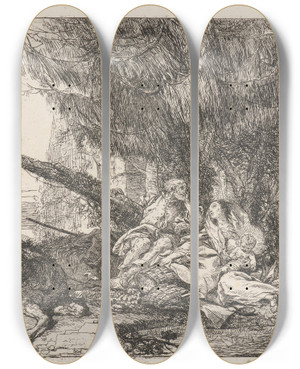 Triptych art skateboard deck of Giovanni Domenico Tiepolo The Rest On The Flight by Giovanni Domenico Tiepolo (1727-1804)