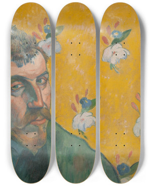Triptych art skateboard deck of Paul Gauguin Selfportrait With Portrait Of Bernard Les Misrables_1 by Paul Gauguin (1848-1903)