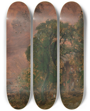 Triptych art skateboard deck of John Constable A View At Hampstead With Stormy Weather by John Constable (1776-1837)