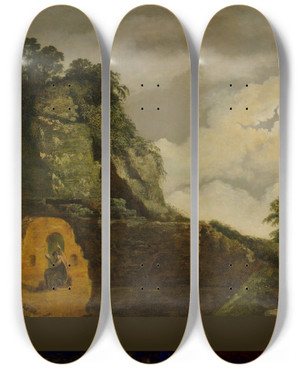Triptych art skateboard deck of Joseph Wright Of Derby Virgils Tomb By Moonlight With Silius Italicus by Joseph Wright Of Derby (1734-1797)