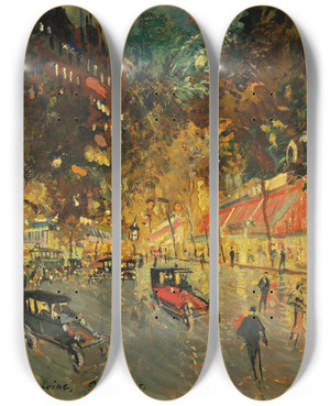 Triptych art skateboard deck of Konstantin Alexeevich Korovin Grands Boulevards Richelieudrouot by Konstantin Alexeevich Korovin (1861-1939)