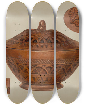 Triptych art skateboard deck of Jessica Price Pa German Earthenware Bowl by Jessica Price