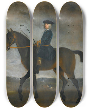 Triptych art skateboard deck of Peter Tillemans Portrait Of A Gentleman On Horseback by Peter Tillemans (1684-1734)