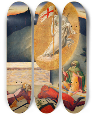 Triptych art skateboard deck of Master Of The Osservanza The Resurrection by Master of the Osservanza (15-)