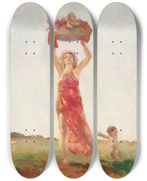 Triptych art skateboard deck of Charles Sims Syrid And Pattatos by Charles Sims (1873-1928)