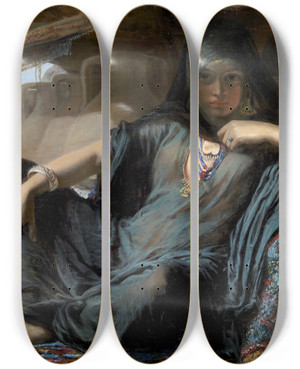 Triptych art skateboard deck of Elisabeth Jerichau Baumann An Egyptian Pot Seller At Gizeh by Elisabeth Jerichau Baumann (1819-1881)