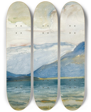Triptych art skateboard deck of Giovanni Giacometti View From Plaun Da Lej Towards Chast Peninsula by Giovanni Giacometti (1868-1933)