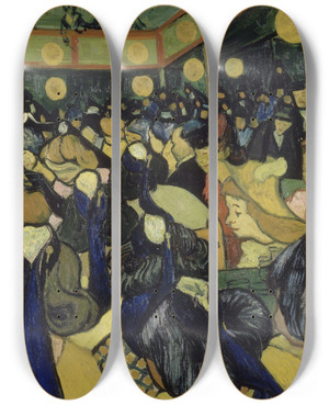 Triptych art skateboard deck of Vincent Van Gogh The Dance Hall In Arles by Vincent van Gogh (1853-1890)