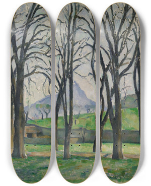 Triptych art skateboard deck of Paul Czanne Chestnut Trees At Jas De Bouffan by Paul Cezanne (1839-1906)