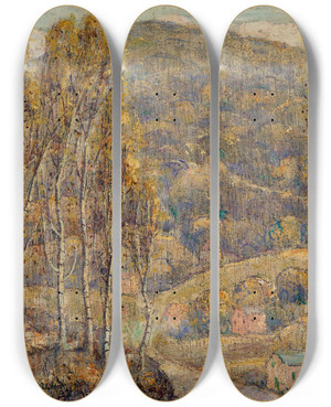 Triptych art skateboard deck of Ernest Lawson Beeches by Ernest Lawson (1873-1939)