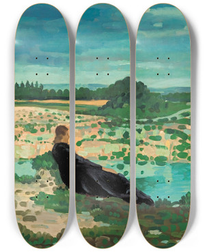 Triptych art skateboard deck of Derwent Lees Lyndra By The Blue Pool Dorset by Derwent Lees (1884-1931)