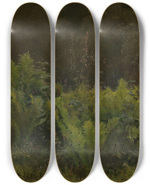 Triptych art skateboard deck of Hans Gude Study Of Ferns by Hans Gude (1825-1903)