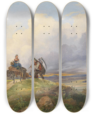 Triptych art skateboard deck of Joseph Altenkopf Am Heimweg Von Der Feldarbeit by Josef Altenkopf (1818-1855)
