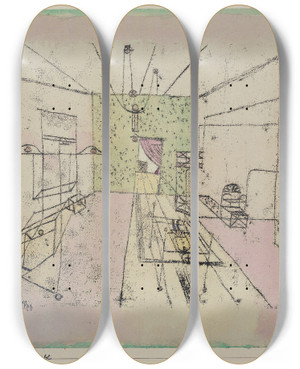 Triptych art skateboard deck of Paul Klee Phantom Perspective by Paul Klee (1879-1940)