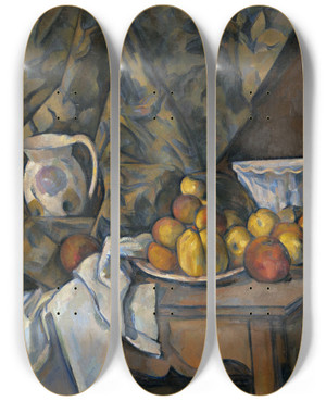 Triptych art skateboard deck of Paul Czanne Still Life With Apples And Peaches by Paul Cezanne (1839-1906)